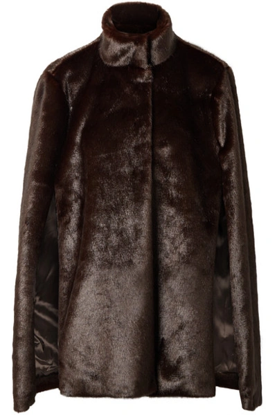 Shop A Perdifiato Faux Fur Cape In Dark Brown