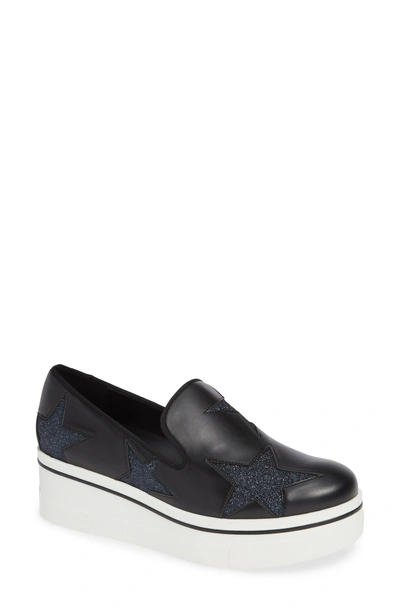 Shop Stella Mccartney Binx Stars Slip-on Platform Sneaker In Black/ Deep Blue