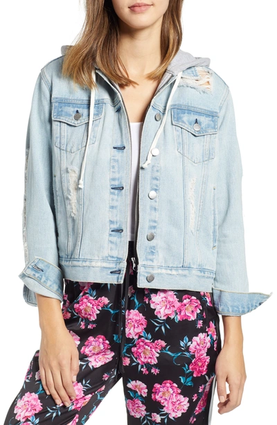 Shop Kendall + Kylie Hooded Denim Jacket In Light Destroy