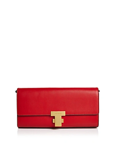 Shop Tory Burch Juliette Leather Clutch In Ruby Red/gold