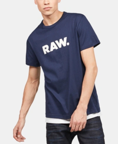 Shop G-star Raw Men's Holorn Raw Graphic Logo Crewneck T-shirt In Sartho Blue
