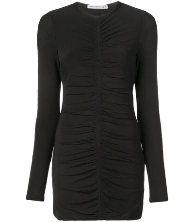 Shop Alexander Wang T Long-sleeved Ruched Dress In Black