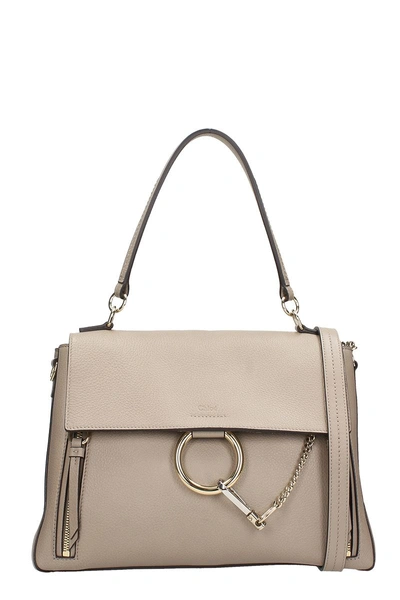 Shop Chloé Faye Medium Grey Grained Leather Shoulder Bag