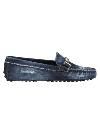 Shop Tod's Denim Coated Loafers In Zys