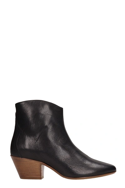 Shop Isabel Marant Dacken Black Calf Leather Ankle Boots