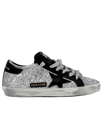 Shop Golden Goose Silver/black Glitter Sneakers