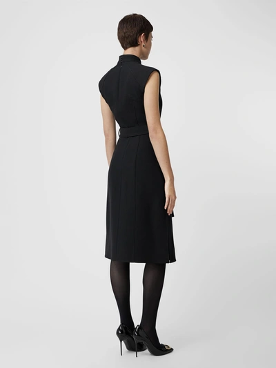 Shop Burberry Wool Silk Belted Dress In Black
