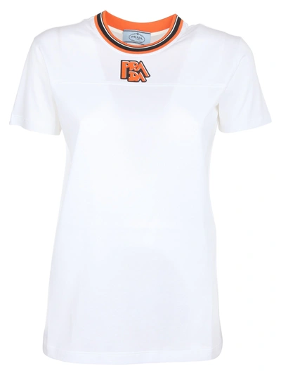 Shop Prada Logo Print T-shirt In G Bianco/arancio