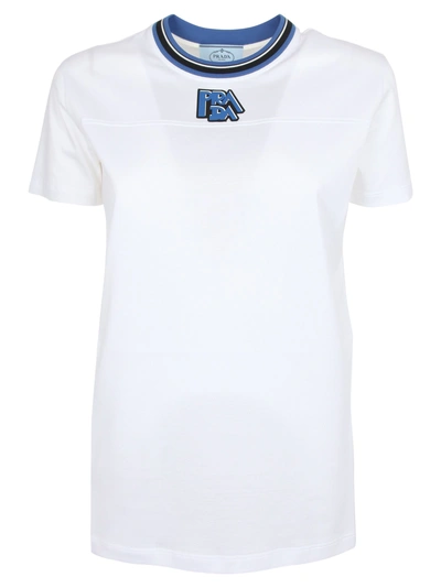 Shop Prada Logo Print T-shirt In Bianco/azzurro