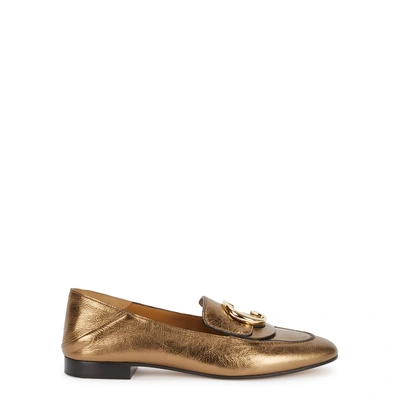 Shop Chloé Bronze Leather Loafers