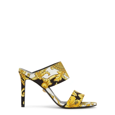 Shop Versace 100 Baroque-printed Faille Mules In Multicoloured