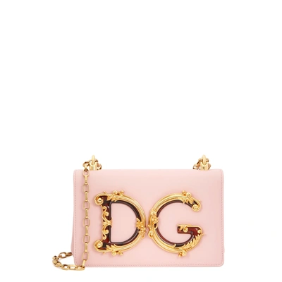 Shop Dolce & Gabbana Dg Girls Blush Leather Shoulder Bag In Light Pink