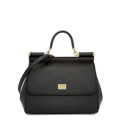 Shop Dolce & Gabbana Miss Sicily Medium Leather Top Handle Bag In Black