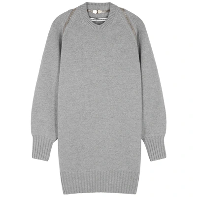 Shop Alexander Wang Grey Zipped Merino Wool Jumper