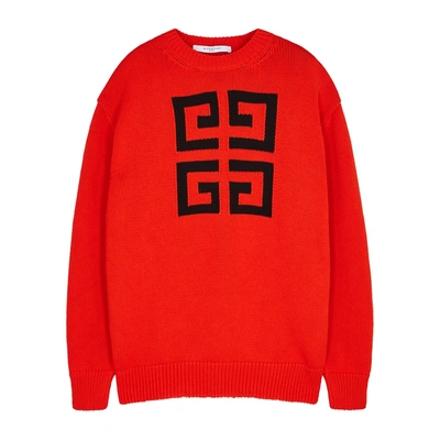 Shop Givenchy 4g Red Logo-intarsia Cotton Jumper