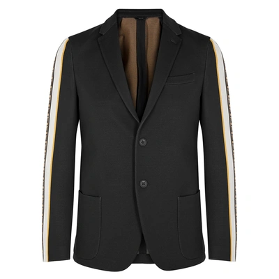 Shop Fendi Black Logo Cotton-blend Blazer