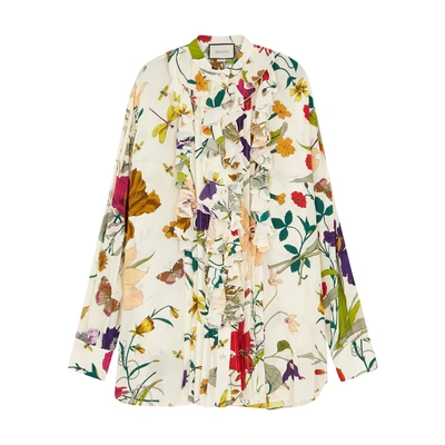 Shop Gucci Flora-print Silk Blouse