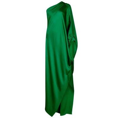 Shop Roland Mouret Ritts Green One-shoulder Satin Dress
