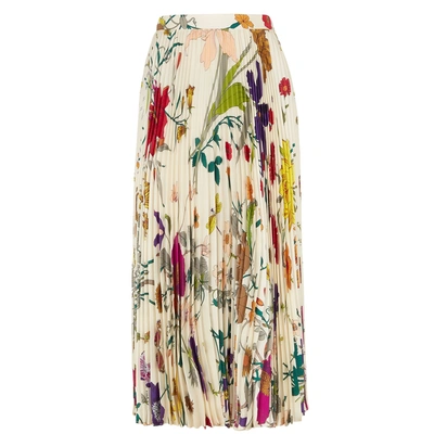 Shop Gucci Flora-print Pleated Silk Skirt