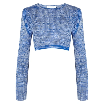 Shop Christopher Esber Blue Mélange Cropped Stretch-knit Top