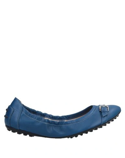 Shop Tod's Woman Ballet Flats Blue Size 6.5 Leather