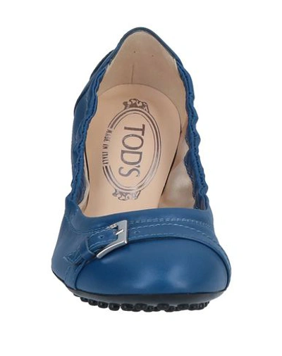 Shop Tod's Woman Ballet Flats Blue Size 6.5 Leather