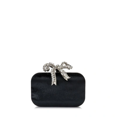 Shop Jimmy Choo Cloud Black Liquid Velvet Clutch Bag With A Crystal Bow