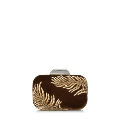 Shop Jimmy Choo Cloud Small Amber Velvet Clutch With Crystal Feathers Embroidery