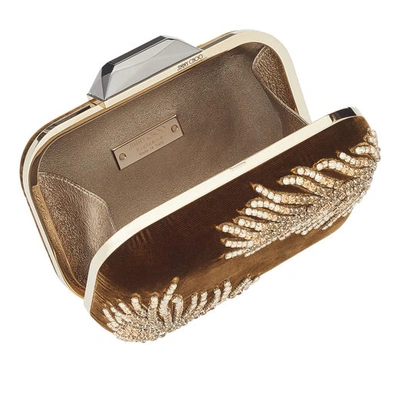 Shop Jimmy Choo Cloud Small Amber Velvet Clutch With Crystal Feathers Embroidery