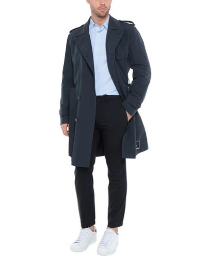 Shop Versace Full-length Jacket In Dark Blue