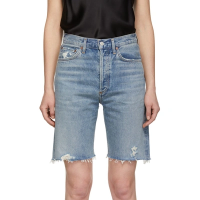 Shop Agolde Blue Denim 90s Loose Fit Shorts In Roundabout