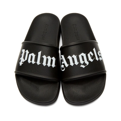 Shop Palm Angels Black Logo Slides In Black/white