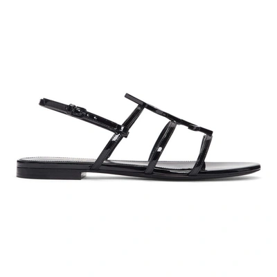 Shop Saint Laurent Black Patent Cassandra Open Sandals