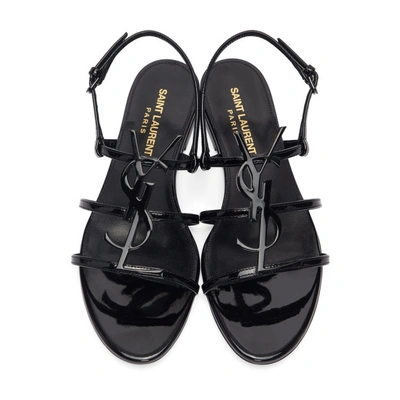 Shop Saint Laurent Black Patent Cassandra Open Sandals