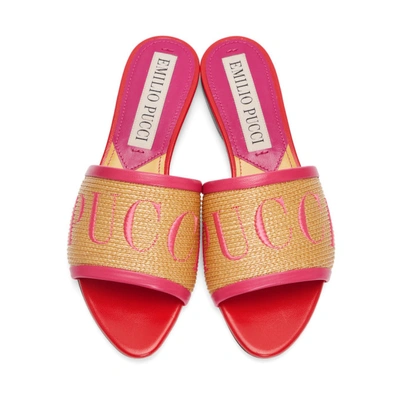 Shop Emilio Pucci Tan And Pink Logo Sandals In A68 Nat/fus