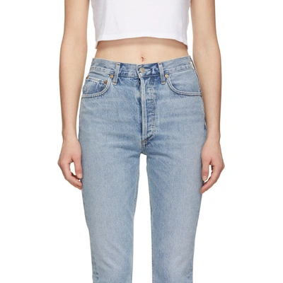 Shop Agolde Blue Riley Hi Rise Straight Crop Jeans