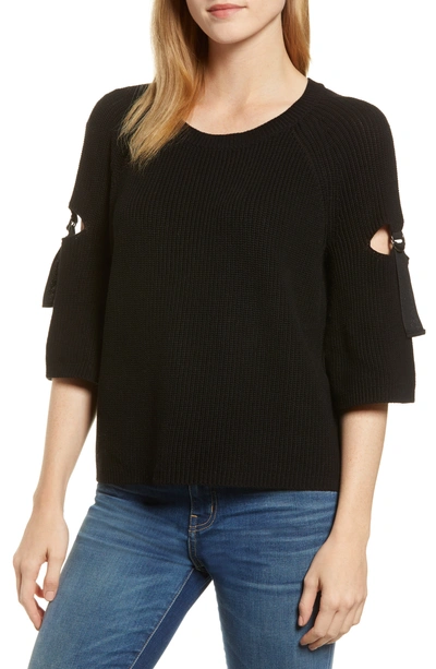 Shop 1.state Keyhole Cutout Sleeve Sweater In Rich Black
