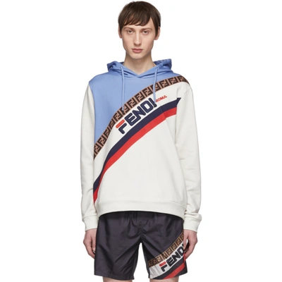 Shop Fendi Off-white & Blue ' Mania' Hoodie