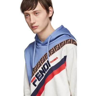 Shop Fendi Off-white & Blue ' Mania' Hoodie