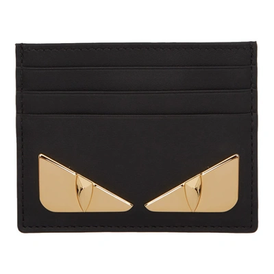 Shop Fendi Black And Gold Bag Bugs Card Holder In F0kur.gold
