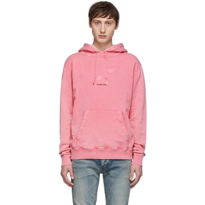 Shop Saint Laurent Pink Rive Gauche Logo Hoodie