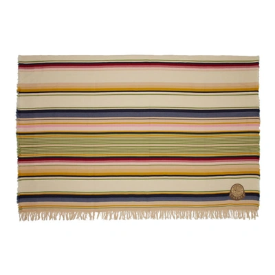 Shop Loewe Beige Stripes Wool Blanket In 2201 Beige