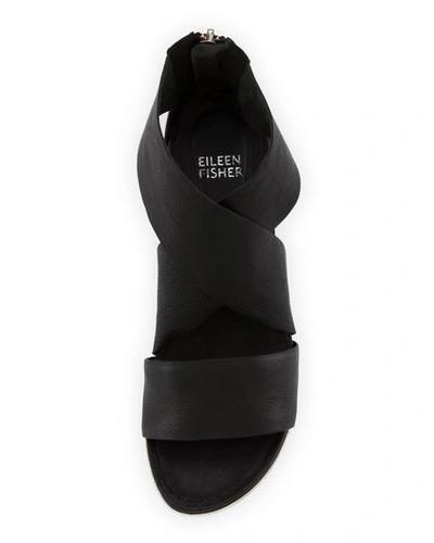 Shop Eileen Fisher Sport Wide-strap Leather Sandals, Black