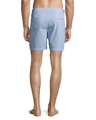 Shop Orlebar Brown Norwich Seersucker Swim Trunks In Navy