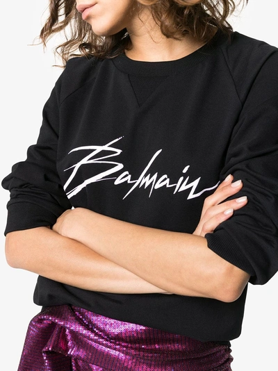 Shop Balmain Logo Print Cotton Jumper In Eab Black