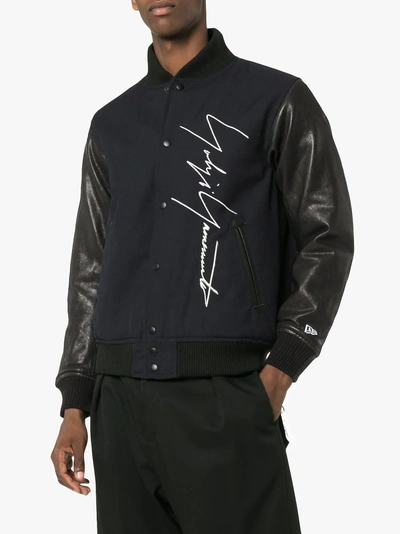 Shop Yohji Yamamoto Logo Embroidered Wool Baseball Jacket In Blue