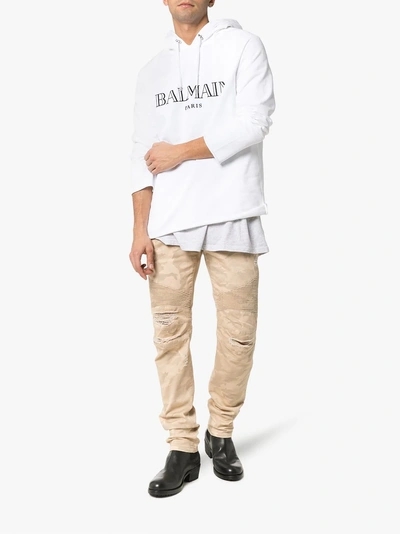 Shop Balmain Logo Print Hoodie In Gab White