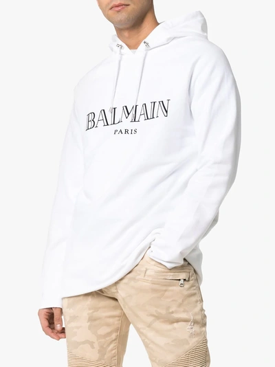 Shop Balmain Logo Print Hoodie In Gab White