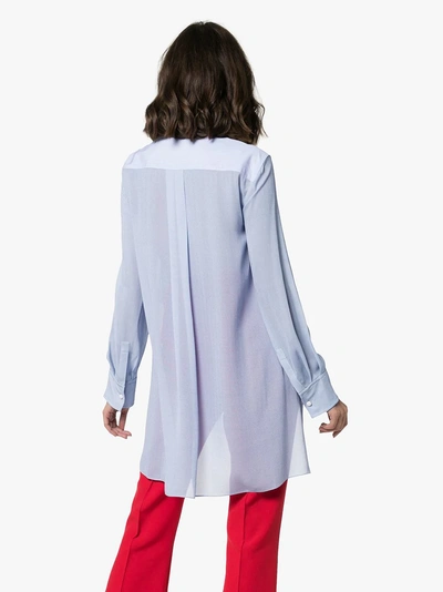 Shop Chloé Ruffle Trim Cotton Shirt In 49t Lavender Blue