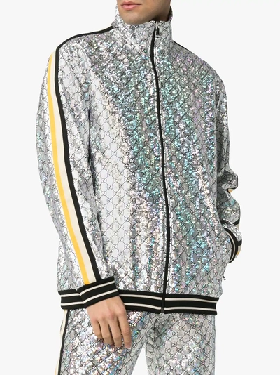 Shop Gucci Laminated Sparkling Gg Jacket In 1092 Grey